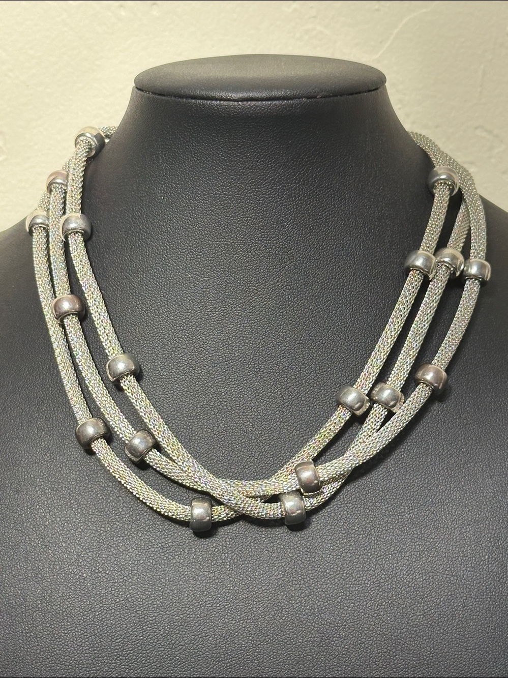 Bijoux Terner Silver Tone Multi-Strand Mesh Statement Vintage Necklace